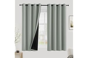 PONY DANCE 100% Blackout Curtains for Bedroom - Thermal Full Blackout Eyelet Curtains & Drapes Heat and Light Blocking Panels for Living Room with Black Liner 2 Pcs, 46 x 54 Inch, Sage Green