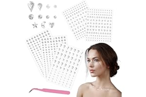 Annhao Self-Adhesive Glitter Stones, 668 Stück Glitzersteine Selbstklebend Kristall Aufkleber mit Pinzette für Augen Gesicht Urlaubszubehör Und Nail-Art-Dekorationen (Mehrere Formen)