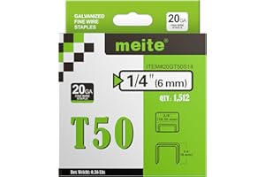 meite Grapas T50, grapas resistentes de 1/4 pulgadas para pistola grapadora, calibre 20 de 3/8 pulgadas, grapas galvanizadas para tapicería (1,512 unidades)