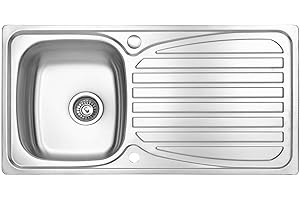 JASSFERRY Évier de cuisine Cuve simple, Acier Inoxydable, Égouttoir réversible, avec crépine