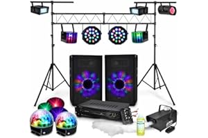ibiza sound light - Sono 480W avec AMPLI Enceintes Table DE MIXAGE + PORTIQUE DJ 3M + 9 Jeux DE Lumiere + Machine A FUMEE éclairage de scène pour Soir