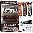 Brown Leather Repair Kits for Couches - Vinyl and Leather Repair Kit -Leather Paint- Leather Scratch, Tears & Burn Holes Repair for Refurbishing Upholstery, Couch, Boat, Car Seats - Leather Dye Brown