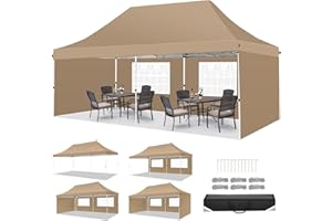 TOOLUCK Pop up Gazebo 3M x 6M Marquee Gazebo Tent with Sides Upgrade Structure UPF 50+ Protection & 100% Waterproof for Garden Parties Commercial with Easy Carry Bag, Khaki