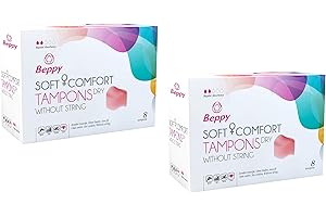 ‎BEPPY Beppy DRY Comfort Tampons Doppelpack 2x8 Stück - ohne Fädchen, trocken, Schwamm Tampon, Freiheit während der Periode (Sauna, Schwimmen, Sport, Liebe)
