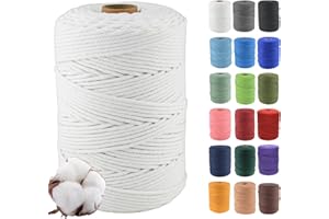 Klhamky Hilo Macrame 3mm x 500m, 100% Algodó Cordel Hilo Natural, Cuerda Macrame de Algodón Suave de 4 Hilos, Para Manualidades para Colgar Plantas, Macrame Pared, Macrame Cortinas,blanco