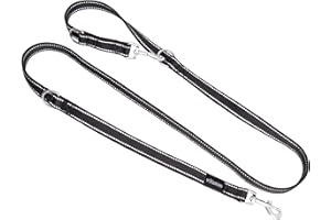 Vitazoo Smycz dla Psa w Kolorze Czarnym Odblaskowym - Stała i Regulowana w 4 Długościach - Odpowiednia dla Dużych i Mocnych Psów - Podwójna, Długość Całkowita 2 m