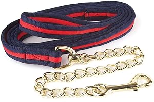 H&Y Hy Soft Webbing Lead Rein with Chain - Navy/Red - 2m