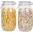 ginoya brothers (Pack Of 2 1.5 Liters Round Glass Jars With Airtight Lid, Wide Mouth Storage Canister Jars For Masala,Spice,Food,Aachar,Sugar,Bean Storage, Clear