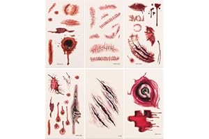 COLOFALLA 6Fogli Tatuaggi Temporanei Halloween Ferita Finta Adesiva Tatuaggi Temporanei Cicatrice Adesivi Graffi Decorazioni Halloween Accessori Festa Tema Compleanno Cosplay