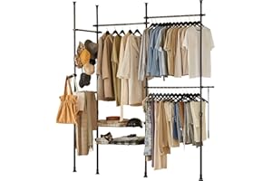 SoBuy Teleskopowy System Szaf na Ubrania Regulowany Wieszak na Ubrania czarny KLS04-SCH