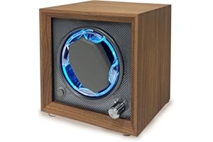 FEIBRAND Automatic Watch Winder, Watch Winder Box Watch Winders for 1 Watches With LED Light Soft Self Winding Watches Shaker Spinner Wooden Watch Turner Rotator Display Case with Quiet Motor 5 Rotation Modes