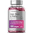 Horbäach Hair Skin and Nails Vitamins | 300 Softgels | with Biotin and Collagen | Infused with Argan Oil and Coconut Oil | Non-GMO, Gluten Free Supplement | by