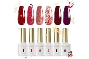 ROSALIND Esmaltes Semipermanentes Rojo Rojo Oscuro Vino Rojo Morado Oscuro Rojo Brillo 6 Colores Kit Pintauñas Semipermanentes Uñas de Gel UV Esmaltes en Gel Nail Polish Esmalte Uñas Valentín
