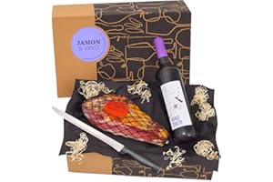 ‎JAMON.DE Delikatessen-Präsentkorb "Jamón & Vino" mit Serrano-Schinken & Rotwein aus Spanien - Inklusive Schinkenmesser - Geschenkfertig verpackt in der spanischen Geschenk-Box - von jamon.de