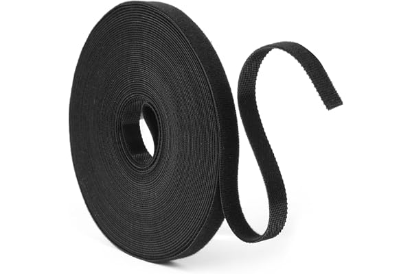 URAQT Fästband, 10 mm x 10 m återanvändbara självhäftande buntband för kabelhantering, sladdorganiseringsremmar, svart (10 m)