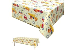 DAGELAR Construction Vehicle Party Tablecloth,Yellow Cars Table Cover Plastic Rectangular Tablecloths Birthday Tablecloths Decoration for Boys Kids Baby Shower 137 * 274cm