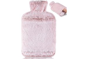 ‎BOLEI BOLEi Wärmflasche mit Weichem Bezug –Auslaufsicher 2L Groß Wärmflaschen mit Känguru-Tasche,Naturkautschuk +Bettflasche Flauschig,Handwärmer für Kinder & Erwachsene,Schmerzlinderung (Rosa)