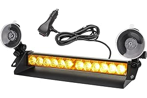 ‎ROUTEKING ROUTEKING Frontblitzer Warnleuchte 12 LED - 35.6cm 9 Blinkmodi Blitzleuchte, 2 Saugnäpfe Hohe Intensität 12/24V Blinkende Windschutzscheibe Lampe Stroboskopstange für Auto (Gelb)