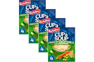 AQUA THOUGHTS Official Batchelor Cup a Soup Cream of Vegetables with Croutons 16 Sachets, 4 Boxes | Cuppa Soup for Lunch or Dinner, Delicous Cup a soup full of nutrients