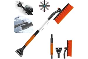 Gxlaihly Rascador de Hielo y Cepillo de Nieve 3 en 1, Cepillo de Nieve para Coche, raspador de Hielo para Coche, Cepillo para Nieve Extensible para AutomóViles (Color Naranja)