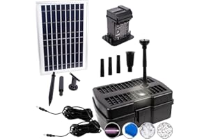 Filtre solaire pour bassin, pompe de bassin, fontaine solaire, ensemble de pompes solaires pour bassin de jardin, panneau solaire dans un cadre en aluminium robuste (Aqua-vital 9-uv-c)