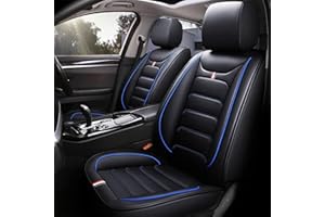 MONREBO Car Seat Covers Full Set, Fit For Hyundai Ioniq 2017-2023 Automotive Vehicle Faux Leather Waterproof Cushion Covers, Breathable Pet Dog Protectors, Black with Blue Trim