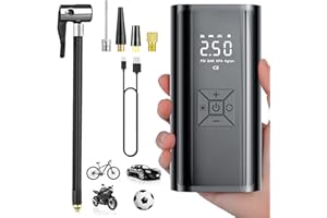 LIEBERWELL Tyre Inflator Portable Air Compressor, 150PSI Electric Cordless Air Pump Bike Pump with 6000mAh Battery, Digital LCD Display, LED Light, Portable Mini Air Pump for Cars, Motorcycles, Bicycles, Balls
