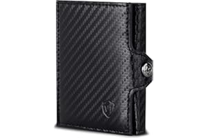 VON HEESEN Slim Wallet mit XXL Münzfach & RFID-Schutz - Mini Geldbörse Herren & Damen - Kartenetui Kreditkartenetui - Portmonee Geldbeutel Portemonnaie klein Carbon-Schwarz
