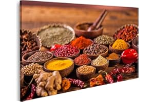 islandburner Tableau sur toile Table Bois Épices Colorées Bols Indonésiens Traditionnels Orientaux Cadre Affiche Poster Murale Tableaux