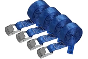 BB Sport Cinghia di fissaggio Cinghie di tensione, 2,5m 4m 6m - diverse quantità, sicura del carico resistenza fino a 250 kg DIN EN 12195-2, 4 pezzi 2.5 cm x 4 m, in Metallo, per Rimorchio, blu