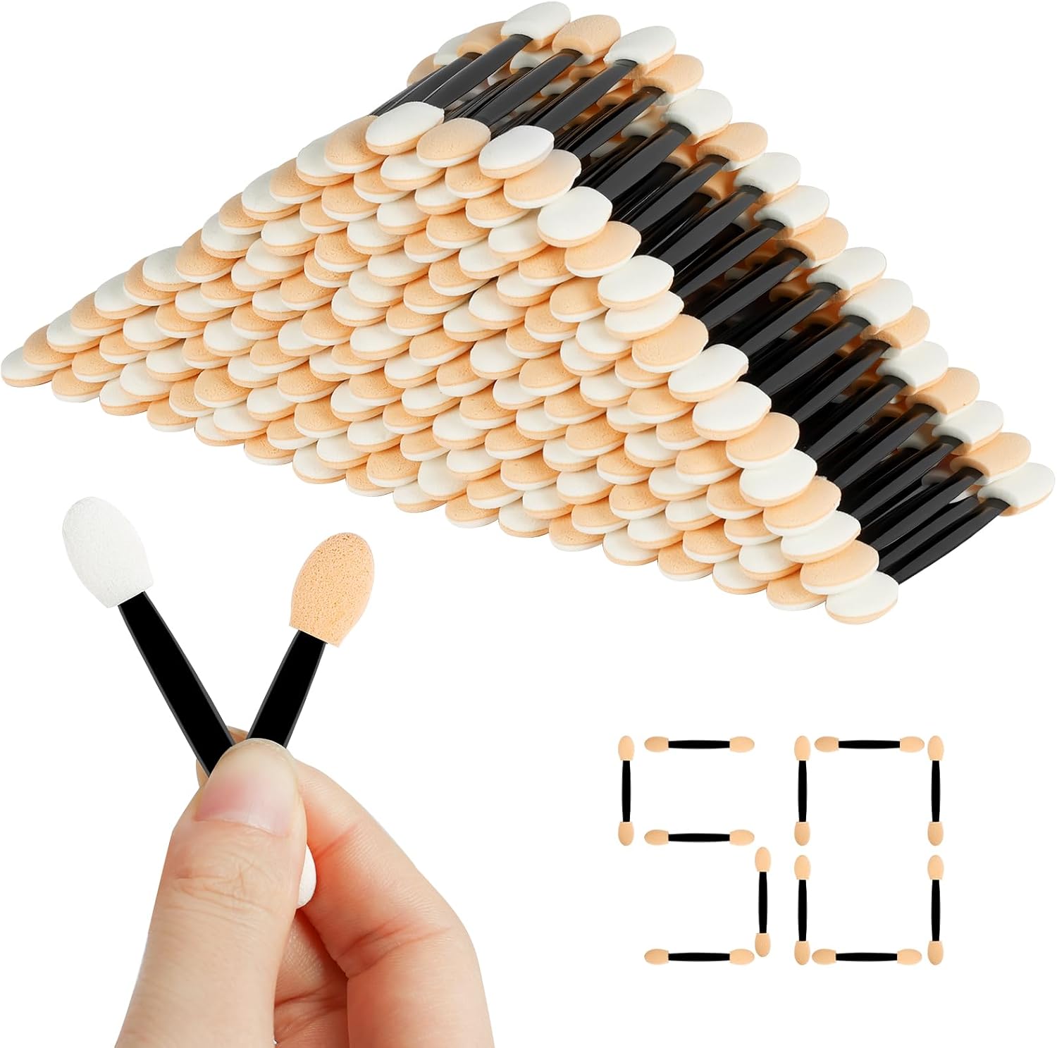 BUTBU 50 Piezas Aplicador de Sombra de Ojos, Brocha de Esponja para Sombra de Ojos de Doble Punta, Brocha para Somb-ra de Ojo-s, para Maquillaje Principiantes Chicas