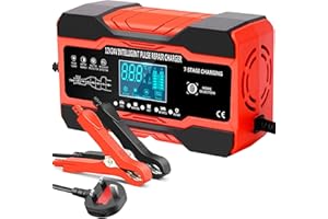 DSGKUU 12V/24V 10Amp Car Battery Charger, Automatic Battery Charger with Temperature Compensation, Repair/Maintains for Cars SLA, AGM, WET & GEL Lead Acid Batteries