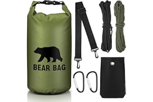 Foilswirl 1 Set Bear Food Bag for Camping Ultralight Food Hanging System Includes Waterproof Bear Bag, Nylon Ropes, Hooks for Camping Backpacking (20 L,Army Green)