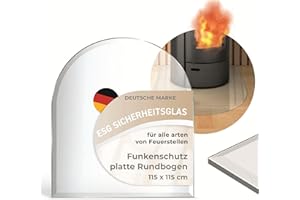 IOMANGIO Spark Protection Plate Glass Round Arch 115 x 150 cm - Glass Plate for Fireplace - Fireplace Glass Tongue with Sealing Lip - 8 mm ESG Fireplace Glass Plate with Facet Cut - Fireplace Protection Fire