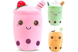 Tutukyle Bubble Tea Plüschtier Kuscheltier Plüschkissen Spielzeug Bubble Tea Kuscheltier Pearl Milk Tea Kuschelkissen Cartoon Plüsch Rückenkissen Geschenk für Kinder Mädchen Erwachsene (Rosa, 24cm)