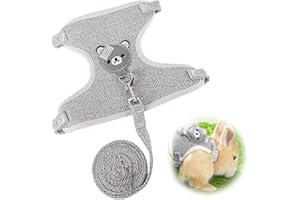 XURJUMI Harnais Respirant et Laisse Réglable pour Lapin - Accessoires pour Petits Animaux (Gris)