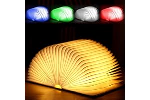 GOMETY Hölzerne Faltende Buchlampe, 21x17x2.5cm LED Buch Licht Dekorative USB Aufladbare 5 Farbmodi 360°Faltbar Deko Lampen Buchformig Nachtlicht für Geschenk Freundin Kinder Eltern Home Decor