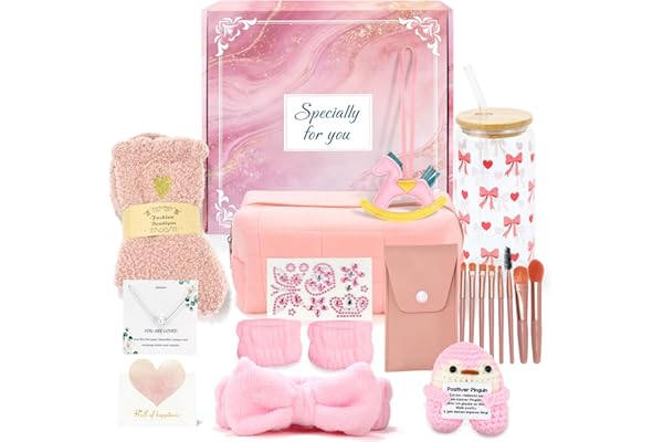 Cadeau pour Fille de 9, 10, 11, 12, 13, 14, 15 Ans, Anniversaire ou Saint-Valentin, Inclut Tasse en Verre avec Couvercle et Pailles, Pinceaux de Maquillage, Trousse, Chaussettes, Bracelet, Bandeau