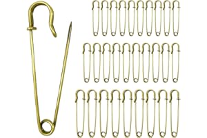 JIEGUANG Sicherheit Pins, 30 Pièces Epingle à Nourrice, 50/60/70mm Grosse Epingle a Nourrice pour Vêtements, Quilting, Artisanat, Breloques, Couvertures, Jupes, Châles, Echarpes (Or)