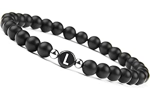 GD GOOD.designs EST. 2015 Bracelet avec lettres I Bracelet pour couple avec de vraies perles en pierre naturelle de 6mm - Cadeau de couple pour elle et lui