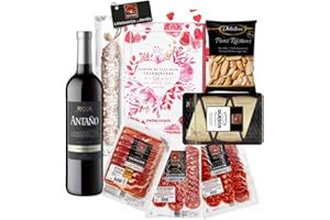 FAMILYCOM. Cesta Gourmet para Regalar. Lote con Ibéricos Navidul de Regalo. Surtido de Quesos, Jamón Ibérico, Embutidos Picos Gourmet y Vino Tinto. Regalo Original.