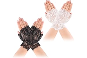 Yolev 2 Paar Fingerlose Handschuhe Damen Spitzen Handschuhe Schwarze weiße Kurz Geschnittene Fingerlose Gloves Damen Mädchen Hochzeit Party Tea Party Zubehör