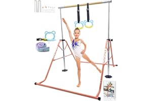 YOUTIFUN 62" Gymnastics Bar 5Height (Steel/Fiberglass) Kids Gym Equipment 5 Level Height Adjustable Pull Up Horizontal Gymnastic Bar, Gymnastics Equipment for Home for Girls & Boys 3 to 12 years old