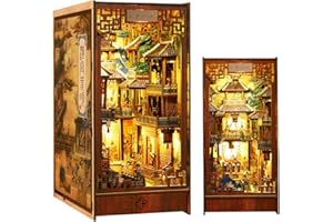 TOPBSFARNY Book Nook Kit - 3D Holz Buchstütze Puzzle Miniatur Book Nooks für Bücherregale, DIY Book Nook Kits mit Staubschutz und LED-Licht für Erwachsene und Jugendliche (SL08)