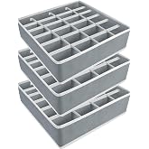 Yucch 3 Piece Drawer Organizer with 24 Compartments | Foldable Storage Boxes for Underwear, Socks and Accessories - Ideal for