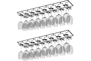 AcornFort W16 Lot de 2 porte-verres à vin sous Armoire avec 8 Rangées 16 coupes pour Cuisine, Bar, Restaurant Noir