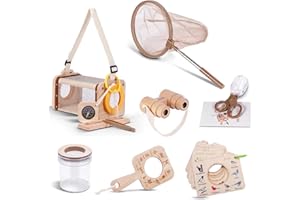 ASTARAMA Kit Exploration Enfant Jouets, 11 Pièces Bois Ensemble de Attrape Insecte avec Jumelles,Boussole,Filet à Papillons,Pince à épiler.Cadeaux Randonnée Camping Nature éducatifs pour Enfants (11 Pièces)