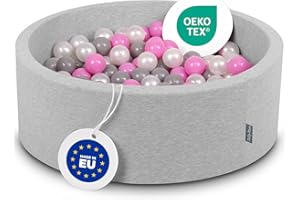 KiddyMoon 90X30cm/300 Balls ∅ 7Cm / 2.75In Baby Foam Ball Pit Made In EU, Light Grey:Pearl/Grey/Pink