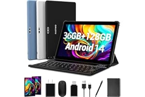 FASTWD Tablet 10 Pulgadas Android 14 Tableta,2025 Newest Tableta con 36GB RAM+128GB ROM,Tablet 5G WiFi,GPS,8000mAh,Tablet con Teclado y Raton y Funda,Gris