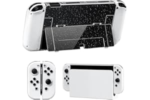 JINGDU Funda protectora compatible con Nintendo Switch OLED 2021, funda rígida OLED transparente con purpurina, diseño dividido Joycon, anticaídas y absorción de golpes, con agarre de 4 pulgares